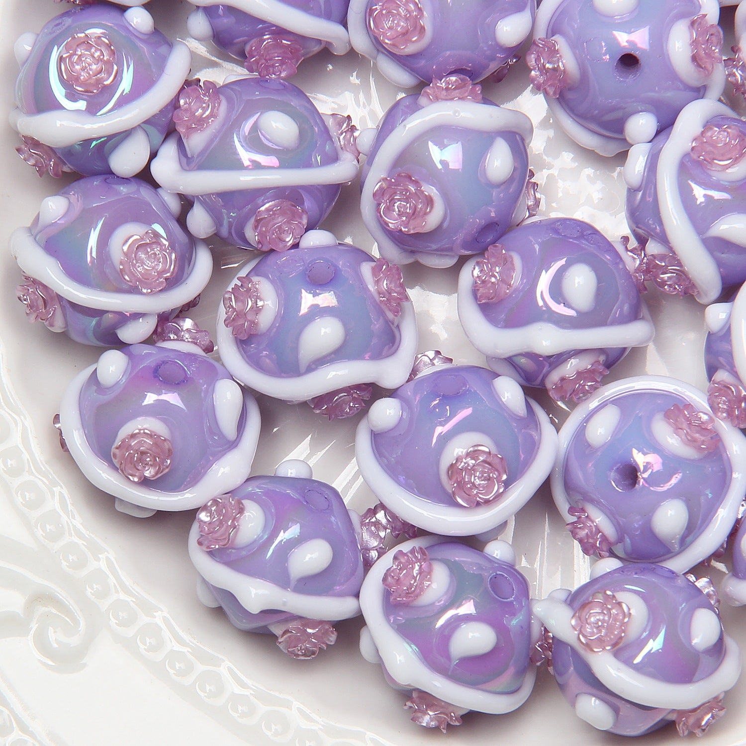 Purple Series Adhesive Flower Inlaid with Diamonds Heavy Craft Hand-painted Beads DIY Beaded Accessories Loose Beads Phone Chain Bracelet diy Beads Secondary image