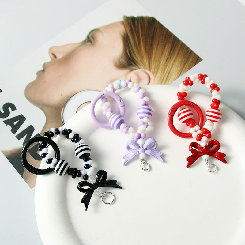 Alloy bow pendant, peanut beads, cute charms, striped beads, DIY keychain, phone strap, bag decoration サブ画像