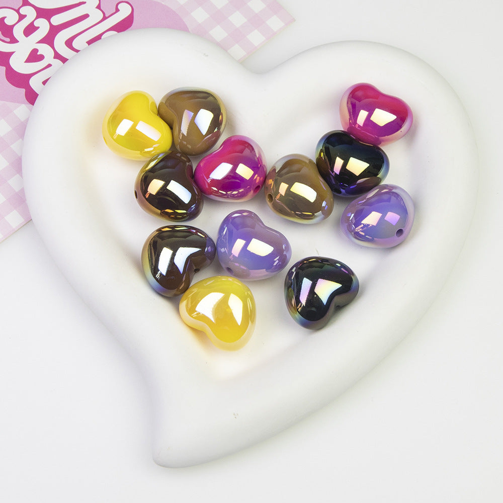 The cold moon's vibrant colors K26Chunky heart-shaped electroplated solid color beads, loose beads, heart-shaped beads diy Mobile phone chain accessories Secondary image