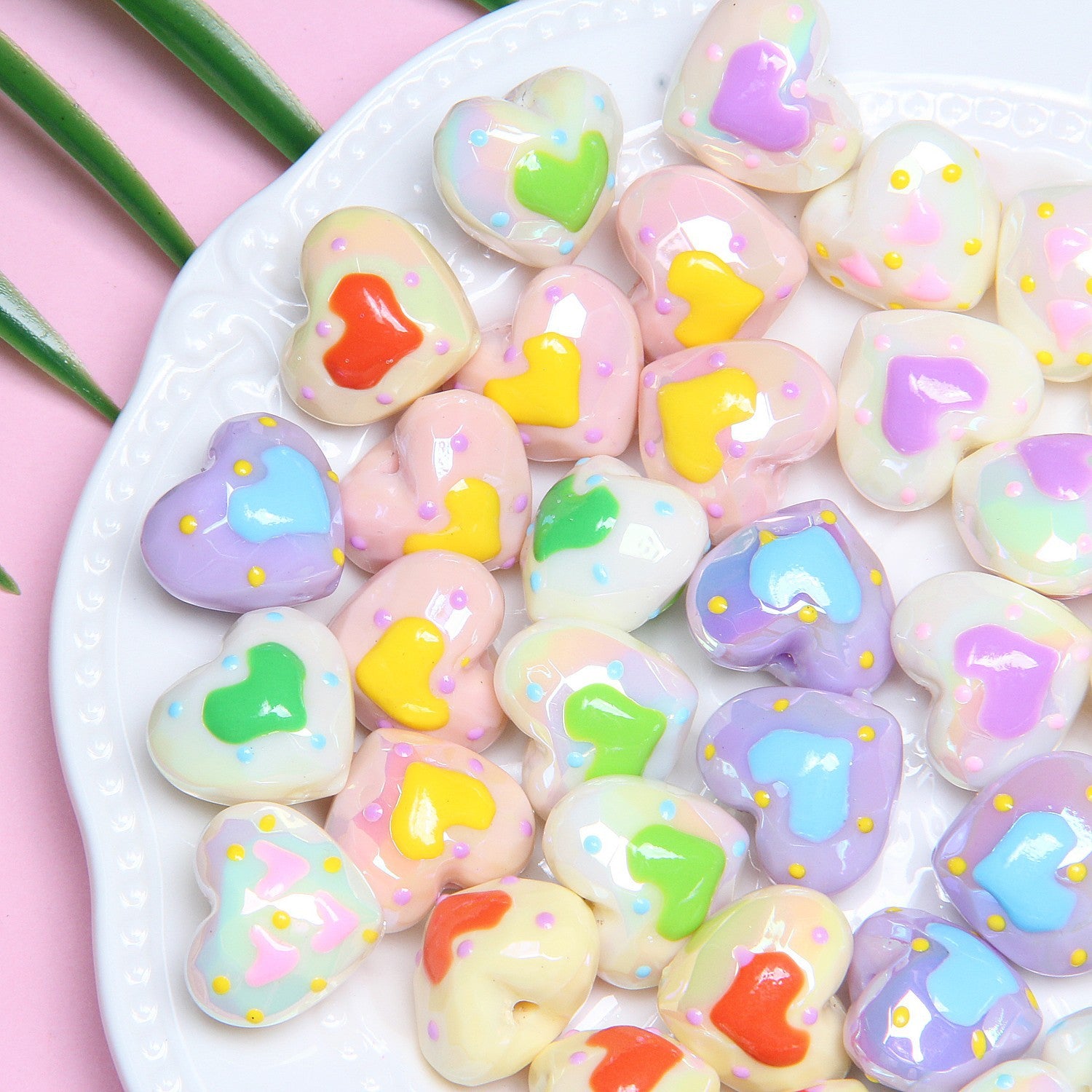 Plating UV Hand-painted Beads Luminous Beads Heart-shaped Beads diy Accessories Car Hanging Phone Chain Ornaments Secondary image