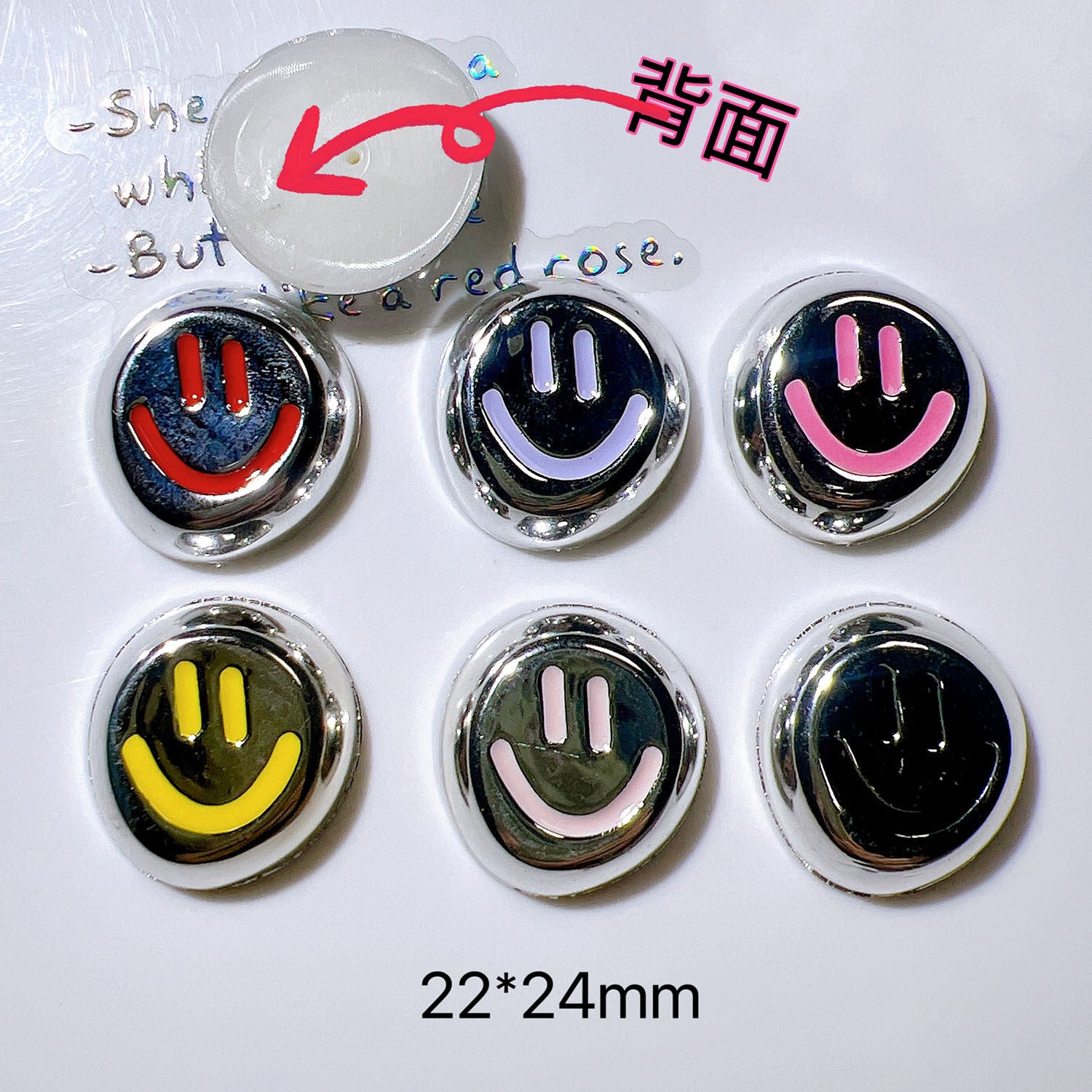 Plastic accessories diy Accessories, craft materials, shoe buckles, water cup stickers, cream glue patches silver smiley face Secondary image