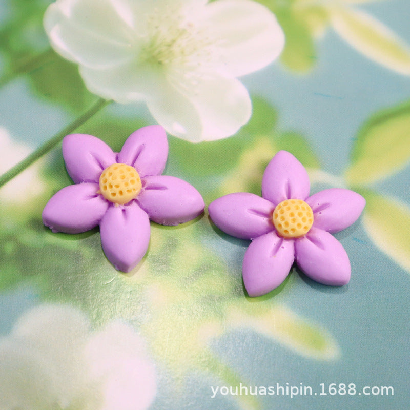 Five-petal flower DIY cream glue phone case, hair accessory, resin accessory, water cup, refrigerator sticker, small flower handmade Secondary image