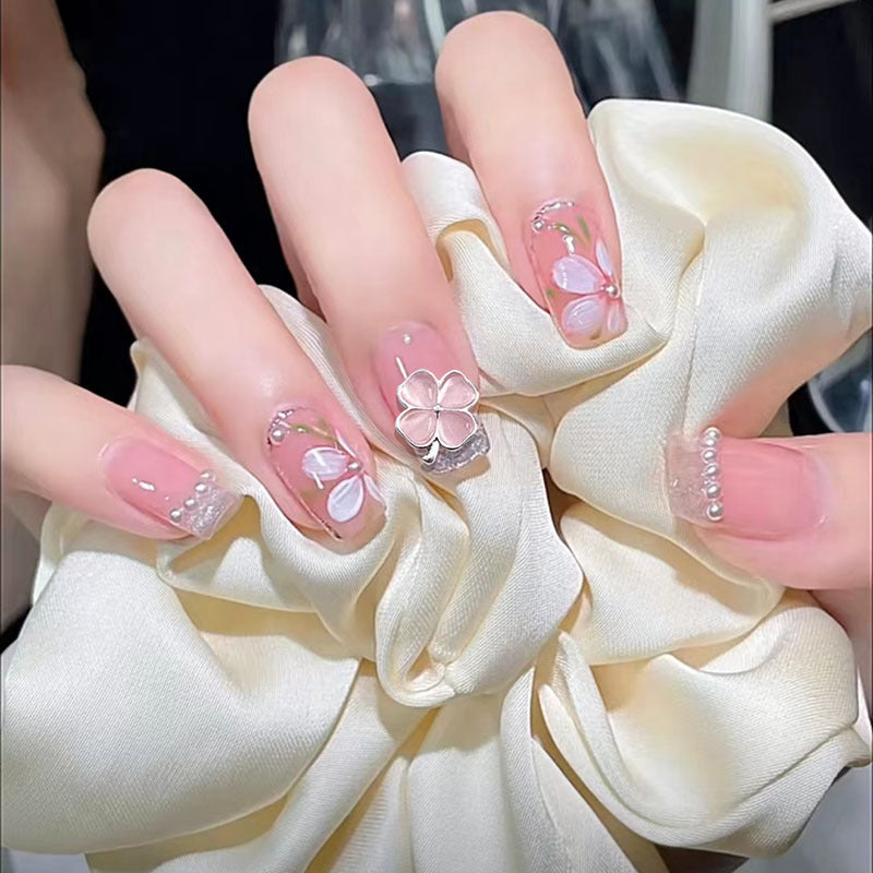 Chic Nail Art Accessories: Cat Eye Iridescent Four-Leaf Clover Heart silver Flower Alloy Rhinestone Decoration Secondary image