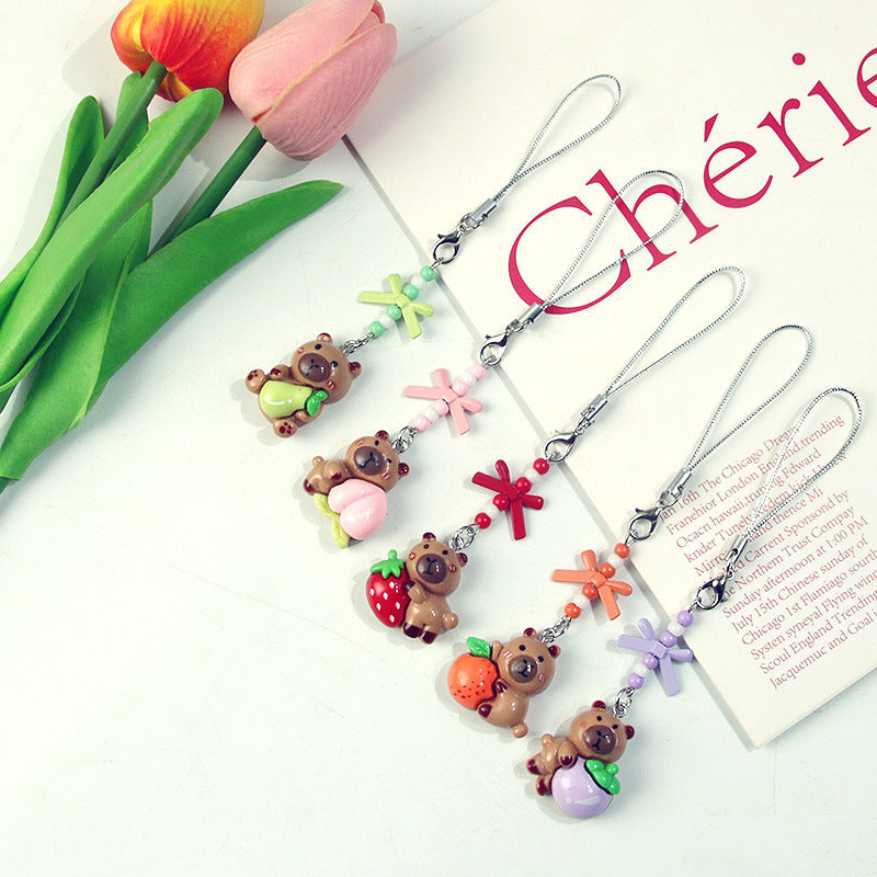 Super cute capybara phone chain, handmade beaded bag pendant, creative childlike keychain サブ画像