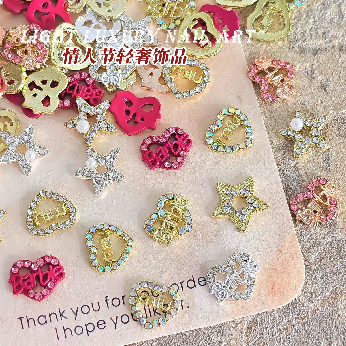 Valentine's Day Luxury Nail Art Accessories with Sweet Elements, Diamond-Studded Hearts and Stars, Ins-Style DIY Nail Decoration Accessories Secondary image