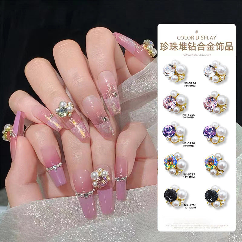 Pearl and rhinestone nail art accessories, ultra-shiny metallic nail decorations, dazzling moonlight pink pointed-bottom rhinestone accessories Secondary image