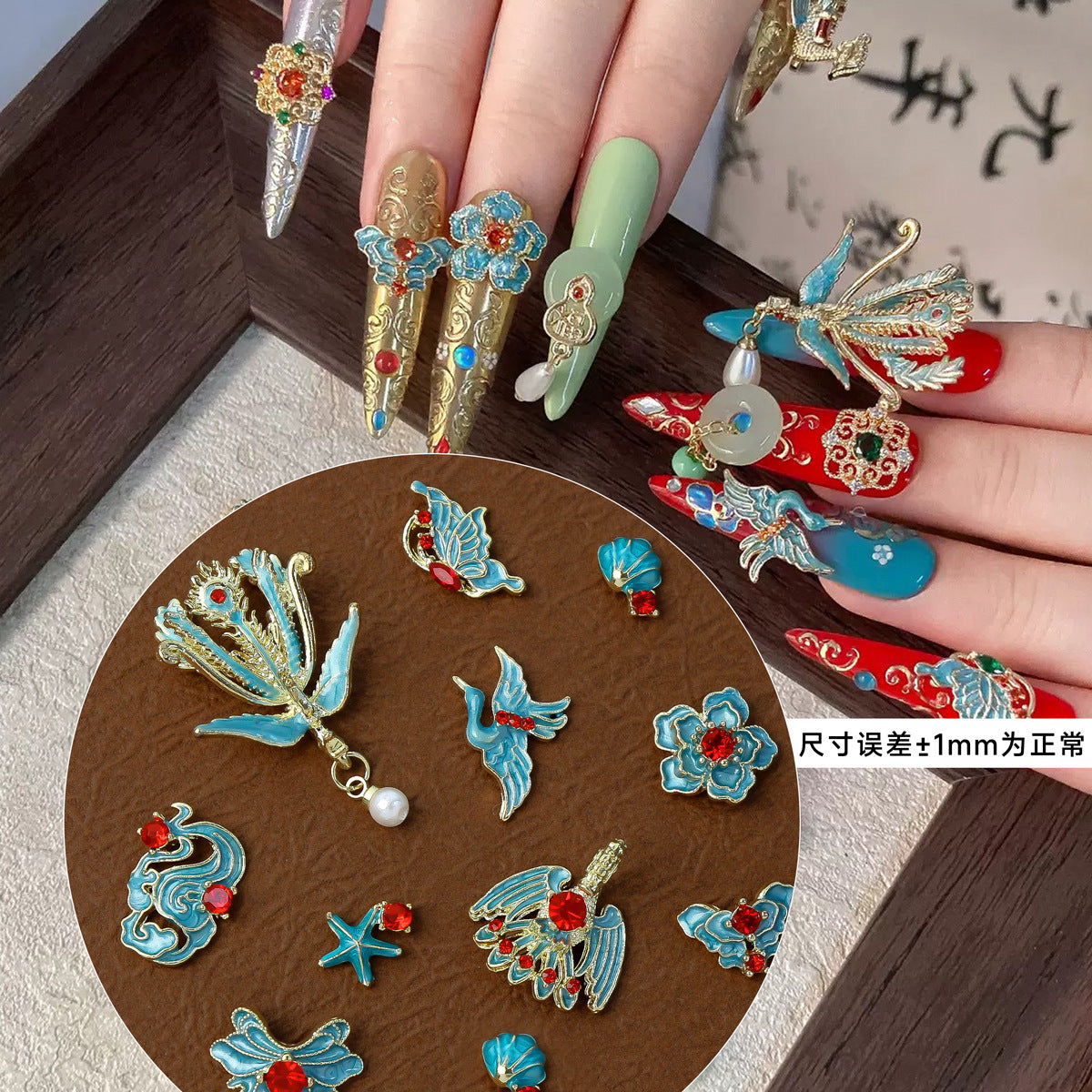 Nail art accessories: phoenix crown, classical Xiuhe dress, traditional wedding nails, phoenix design with zirconia, wearable nail accessories Secondary image
