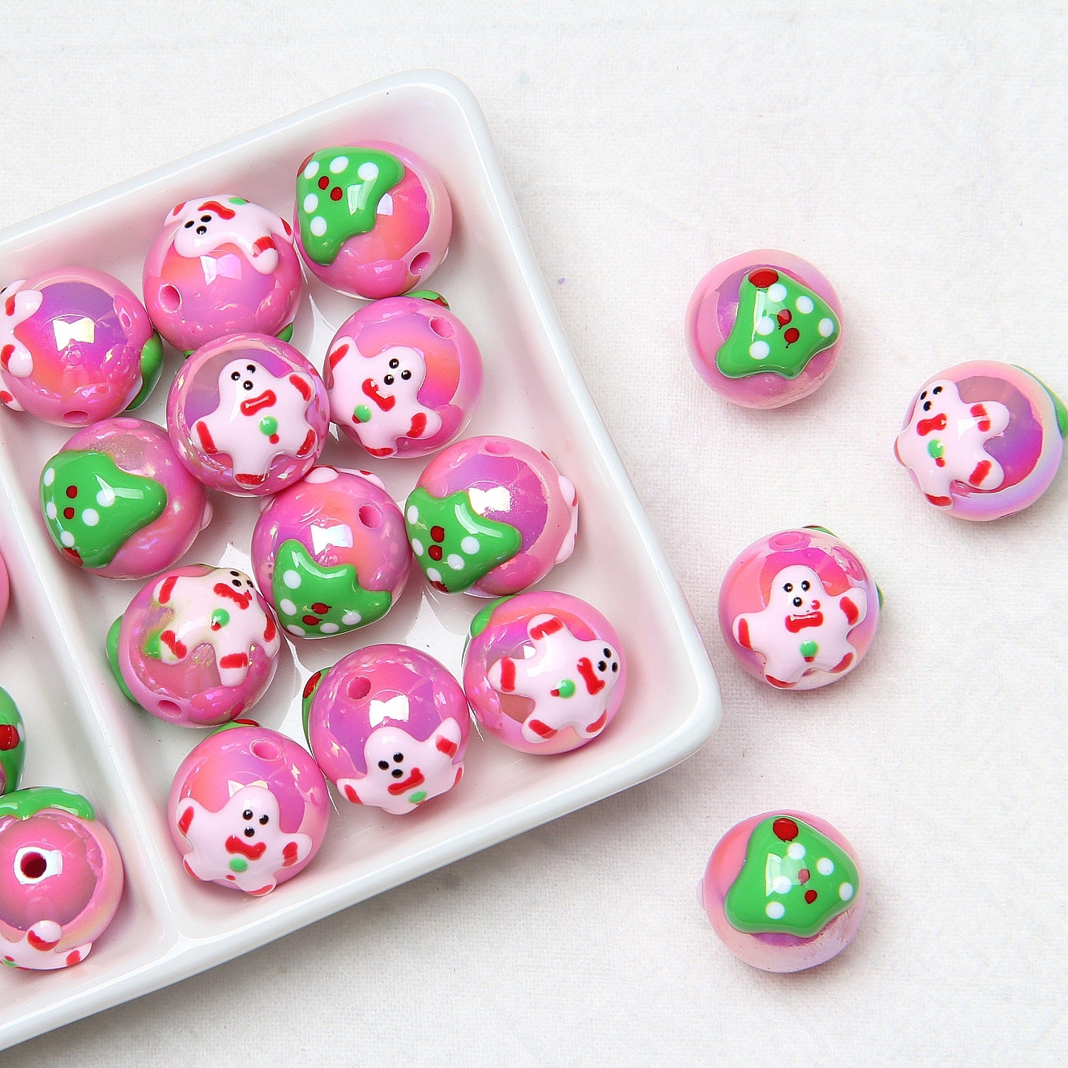 16mm Theme Hand-Painted Beaded diy Beads Loose Beads Snowman Christmas Tree Loose Beads Bracelet diy Secondary image