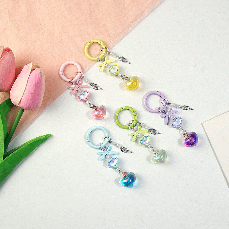 Double-sided heart-shaped handmade DIY peach heart pendant blind box cute charm bead keychain phone bag decoration サブ画像