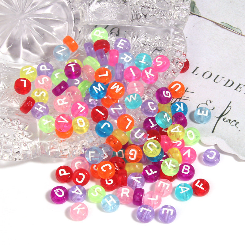 Acrylic transparent colored English letter flat round beads Handmade diy Homemade bracelet pendants Secondary image