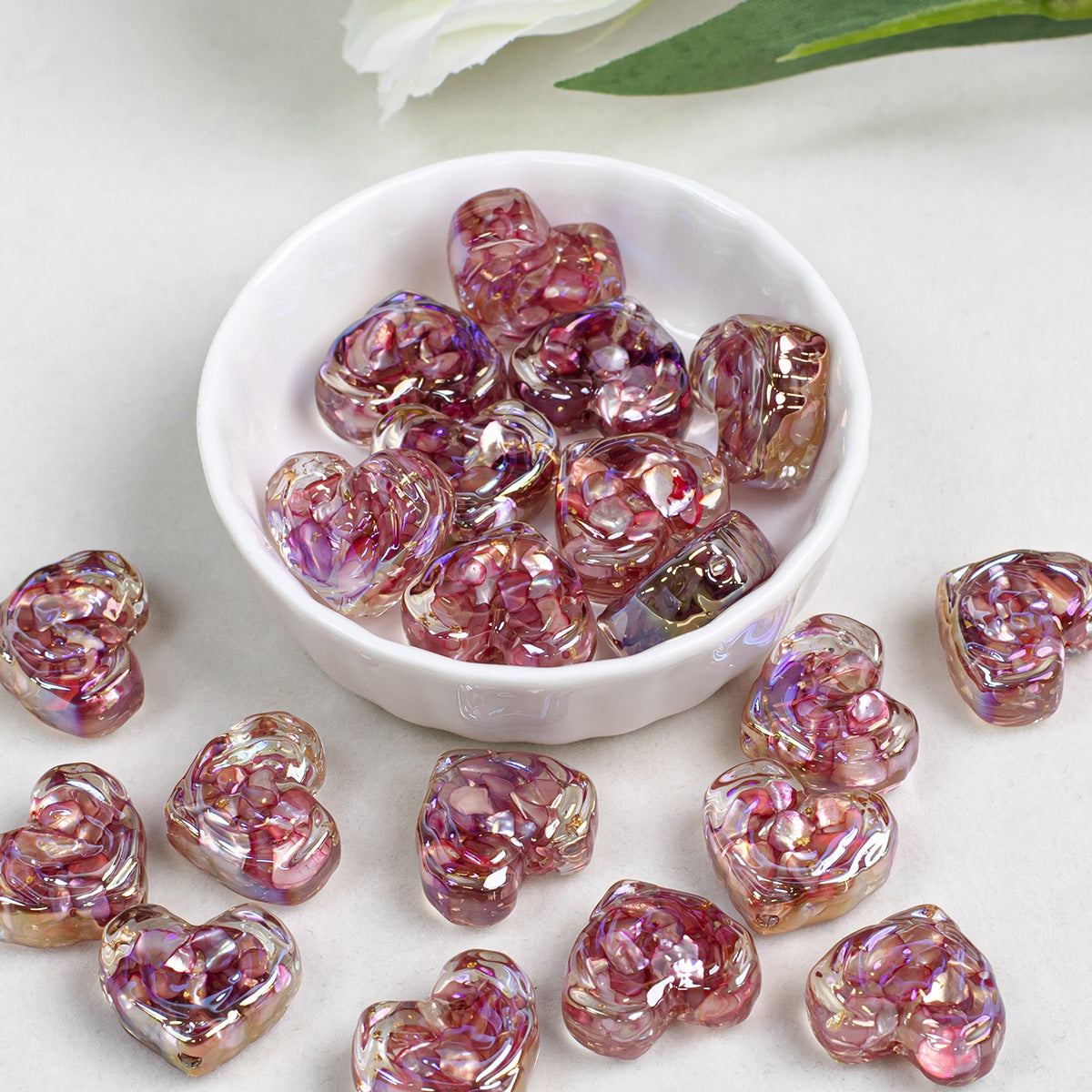 Lengyue Resin Mother-of-Pearl Heart Rose Layered Gold Foil Heart Electroplated Through-Hole Loose Beads diy Bracelet Accessories Secondary image