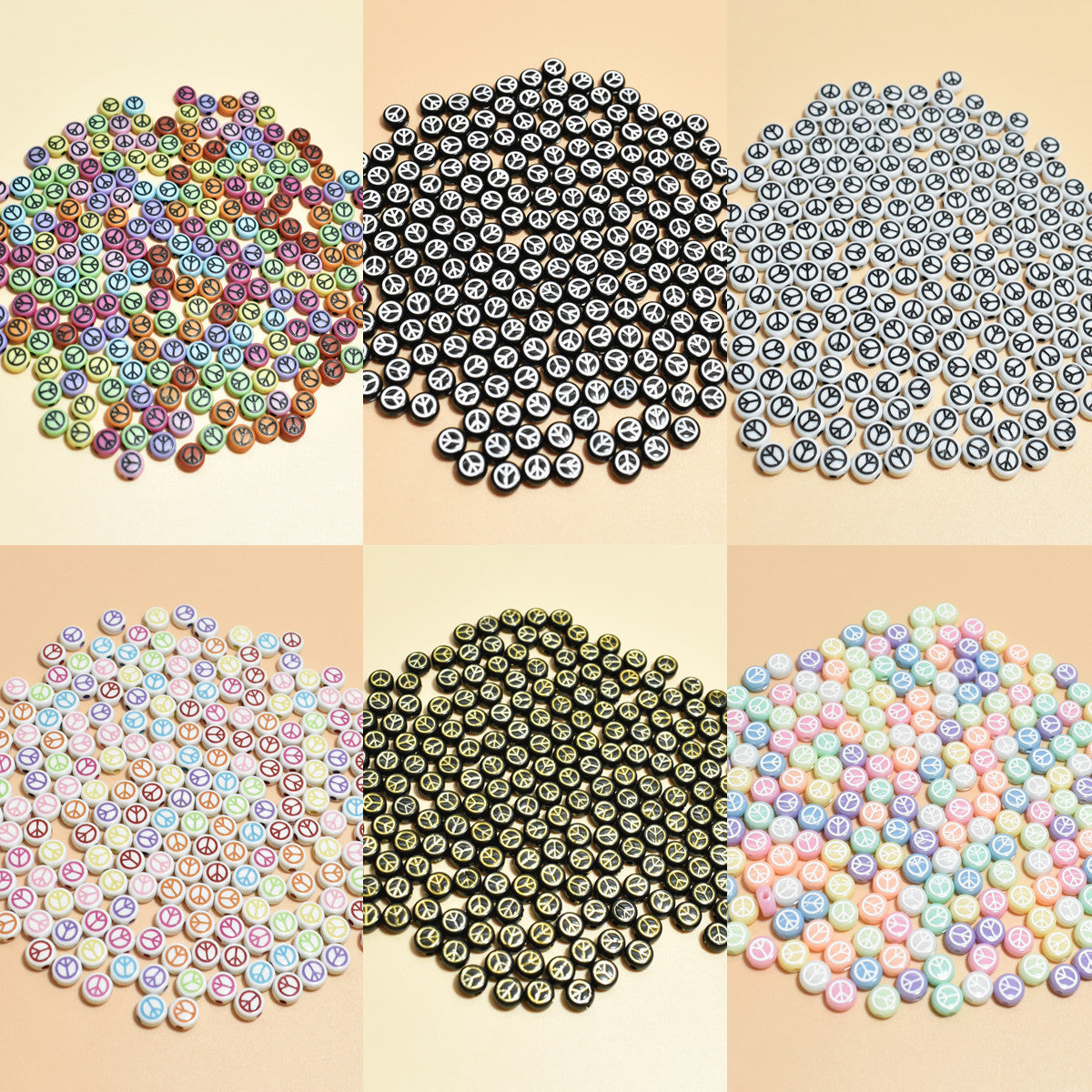 7mm Peace symbol round acrylic beads DIY Loose bead bracelet pendant accessories Secondary image