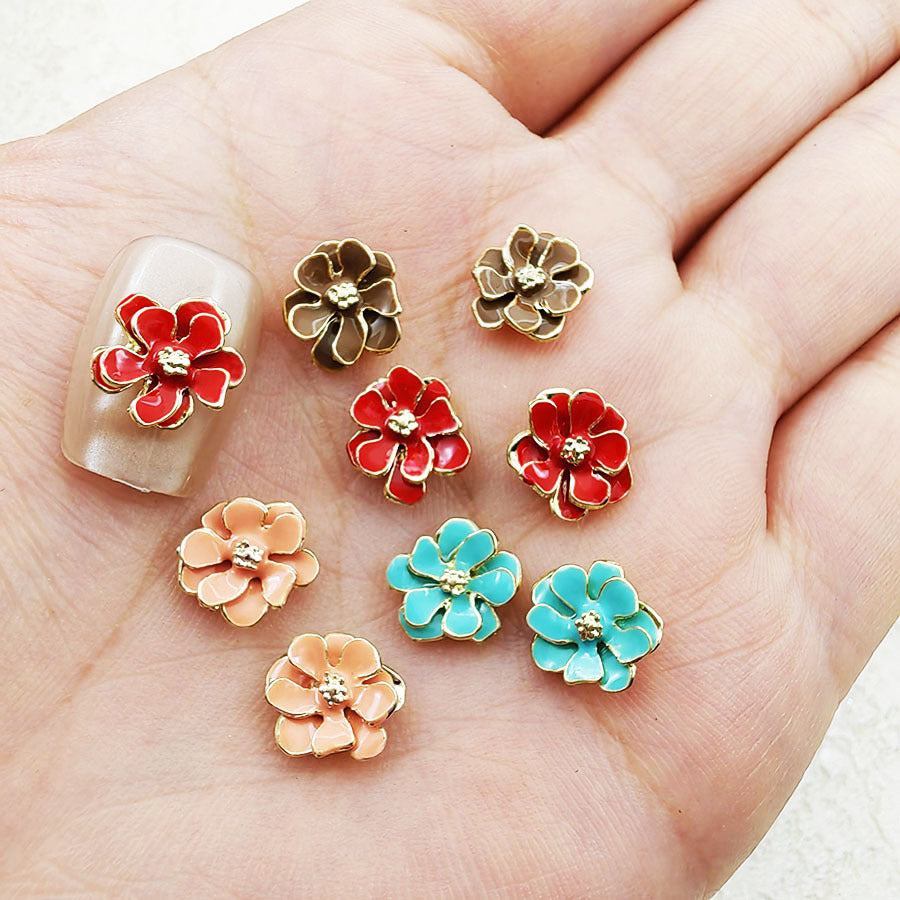 Nail art accessory: Camellia oil-drip three-dimensional gold-edged five-petal flower, high-end simple double-layer flower, popular nail decoration Secondary image