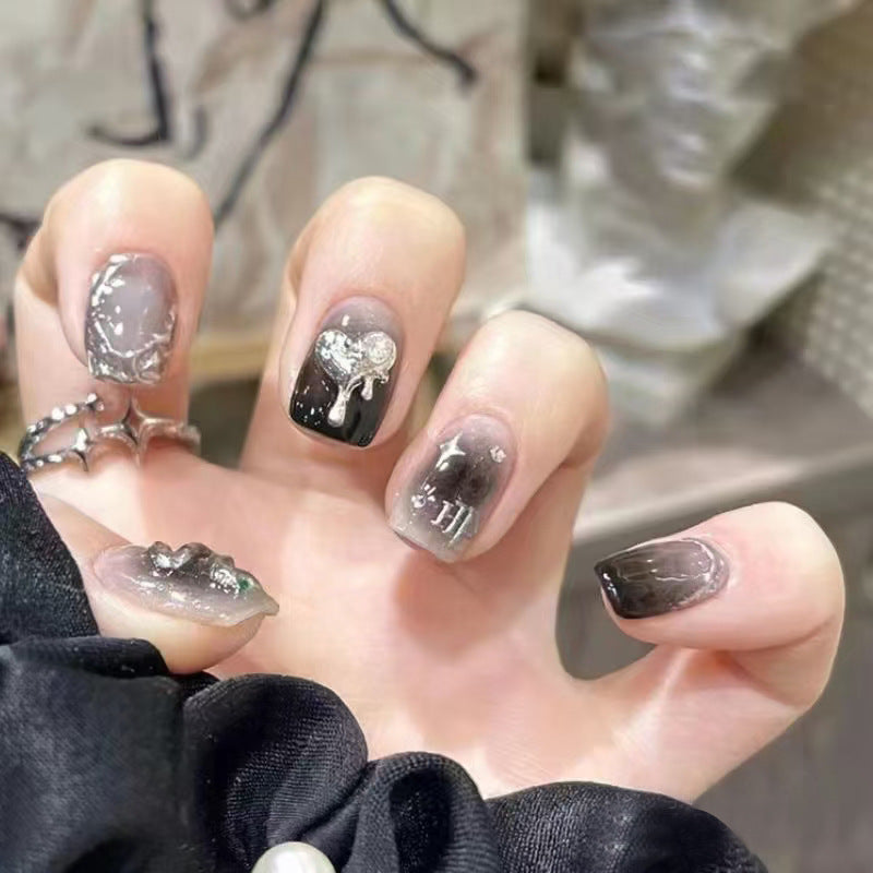 Nail art accessories: lava alloy heart-shaped nail decorations, heart-shaped water drop textured metal diamond accessories Secondary image