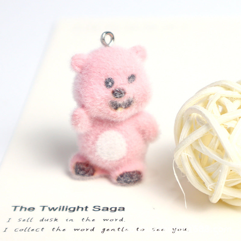 Resin beaver flocked 3D cute cartoon figure DIY keychain bag buckle phone buckle hanging decoration accessory Secondary image